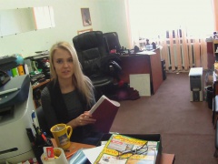 Mesmerizing blonde teen gets her twat nailed deep in her job interview