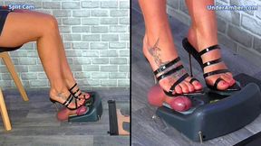 Pedal Pumping The Cum From Your Cock & Balls In My Green Steel Heels & Black Strappy Stilettos - Split Cam - 161SPLIT - Shoejob Footjob Cumshot CBT