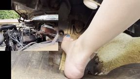 Footies then BAREFOOT on the Buick!