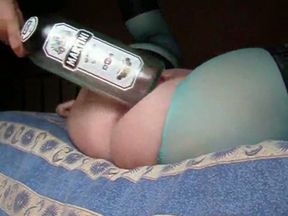 A big Martini bottle in the fresh teen pussy of my GF