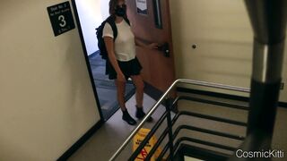snatch flash almost caught bending over into the library on voyeur webcam