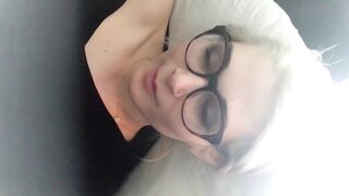 Shy blonde Elsa finger fuck herself wearing long geeks glasses