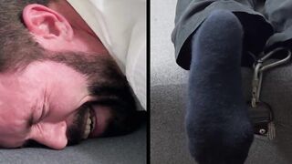 Bearded Joey was tied faced down and  screamed in tickling  by a master