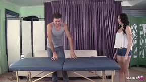 black hair small tits long legs step-sister seduce to fuck by big dick boy with massage when home alone