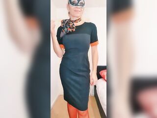 Flight Attendant undress tease, stripped, squirt. Stewardess, air hostess, cabin crew. Full version on OF
