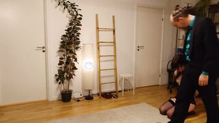 Submissive sluts obeys her master Blindfold  Gag Suspension Spanking Crotch rope  Breathplay
