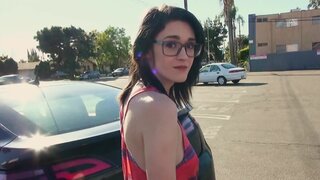 Dark haired teenage babe Ivy Aura showing how to suck a dick
