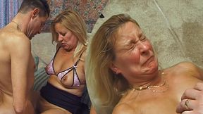 Blonde wife gets surprised by intense cum shot on her