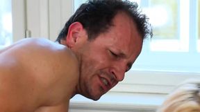 A busty German MILF with blonde hair gets destroyed by two dudes