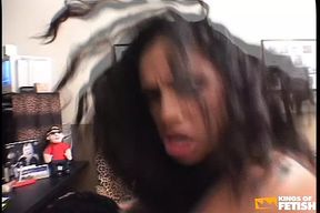 Hot teen gets her pussy hammered by a experienced black man on the chair and on the floor