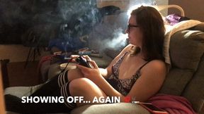 Slutty Girl Next Door Lung Pumps a Cigarette