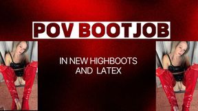 pov bootjob in new long red boots and latex