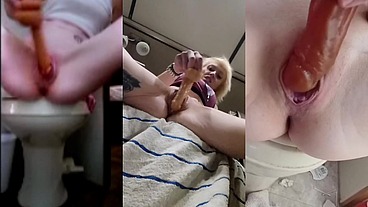 Hot blonde making her creamy pussy squirt with big dildos compilation