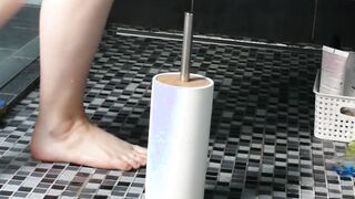 18 YO INSERTION OBJECTS and MASTURBATION inside the WC with family next door (OUTDOOR)