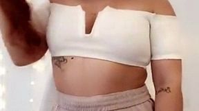 Hot Dulce Maria enjoys spreading her legs wide and strokes her pussy with a vibrator