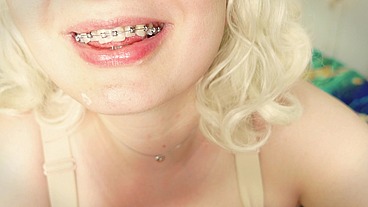 pretty cute ASMR video GREAT SOUND of eating with BRACES 4K (Arya Grander)
