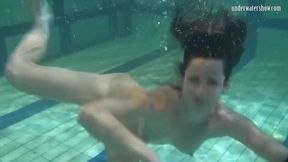 Babes swim strip and have fun underwater