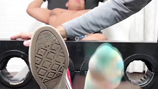 Hunky Caleb was bound on a chair and twitched in a tickle torment by the master