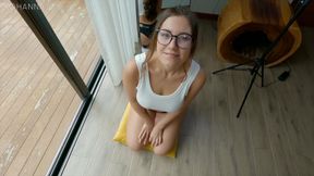 Shy Plump Brunette Teen In Glasses Happens To Succeed In Dick Sucking And Licking