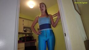 vika pee desperation and wetting shiny lycra spandex