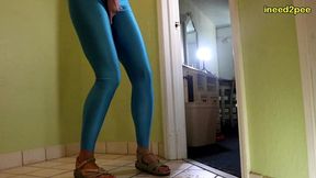 vika pee desperation and wetting shiny lycra spandex