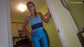 vika pee desperation and wetting shiny lycra spandex