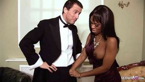 Black Ebony goddess seduces young white hotel worker into interracial lust fest