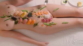 Sensual Sushi Feast on Busty Oiled Up Babe