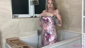 Satin Nighty Dildo Fuck in the Bath
