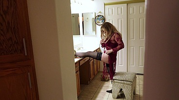 Stepmom prepares for bed while stepson watches and masturbates until he is caught and she lets him put it in