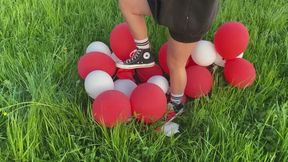 Balloon garland stomping by sunset