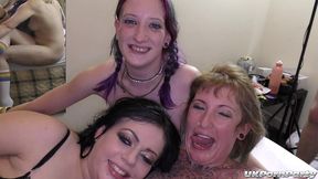 xmas gangbang fuck party with three lusty sluts getting fucked and spunked over