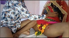 **Freshly fucked newlywed sari-clad Indian bride's sweaty honeymoon surrender**