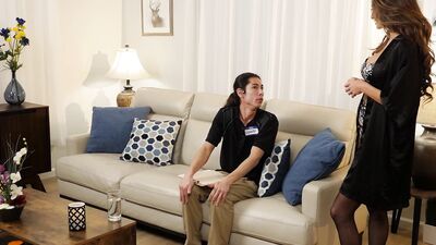 Long-haired Asian stallion was seduced by a hot MILF in black lingerie