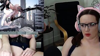 MILF Gamer Masturbating While Watching Flying High Futa Porn Game