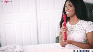 Cute ebony stepsis enjoying her piccolo
