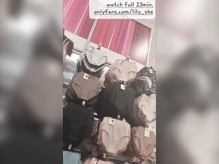 Blond german does risky Public Fitting Room Masturbation in Shopping Mall