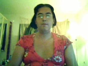 Fat mature crossdresser in red dress shows his shaved 1 inch dick
