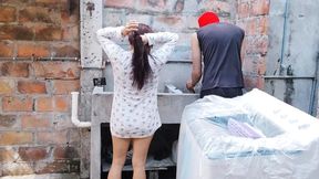Flirtatiously inviting my neighbor as he does laundry for a steamy dinner date