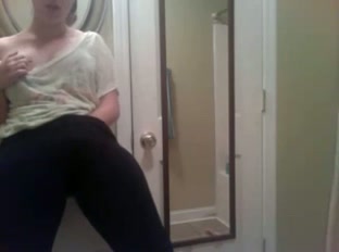 My fully dressed girlfriend in the bathroom masturbates