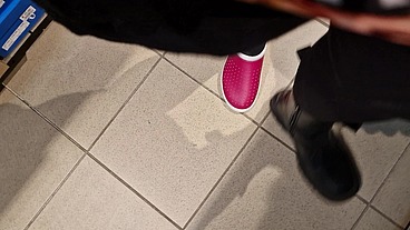 Sexy slippers of all colors and shapes in the shoe shop - Lets try them together