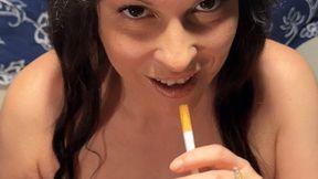Topless smoking a cork, ashing on my tits, and tasting ash
