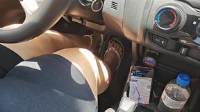 Juliette_RJ driving Dolce Amaran to the market FOR MOBILE DEVICES USERS - VOYEURISM - MATCHIG FLIP FLOPS - REAL PEDAL PUMPING - HANDS - DOLCE AMARAN - REVVING - BLACK AND RED PEDICURE - LONG TOENAILS - DRIVER AND PASSENGER - STREET VIEW - OUTDOORS