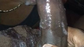Ebony gives sloppy blowjob to roommate