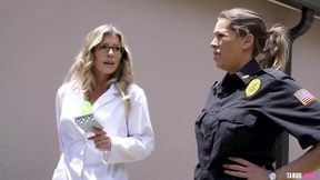 Perverted guy fucks police officer MILF in POV. Nikki Brooks and Cory Chase