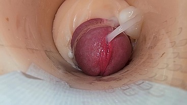Camera deep inside tight pussy captures huge cum explosion
