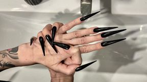 BLACK Long nails, sharp stilettos, long fingers and hands worship, palms wide