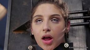 Hairy brunette Abella Danger tied up, bonded and fucked by a machine