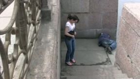 Public pissing outdoor solo scene with nasty brunette Elizabeth