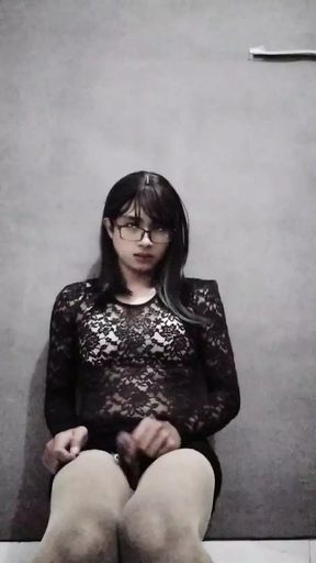 Sexy Crossdresser femboy glasses with long hair